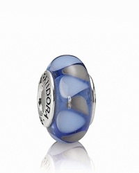 A tasteful triangle pattern adorns this glossy murano glass charm. Logo-engraved sterling silver trim displays the PANDORA signature. A tasteful triangle pattern adorns this glossy murano glass charm. Logo-engraved sterling silver trim displays the PANDORA signature.