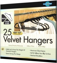 Closet Complete Ultra Thin Heavy Duty No Slip Velvet Suit Hangers, Black, Set of 25 Closet Complete Ultra Thin Heavy Duty No Slip Velvet Suit Hangers, Black, Set of 25