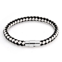 Bling Jewelry Black and White 7mm Round Leather Unisex Cord Bracelet 8 Inch Bling Jewelry Black and White 7mm Round Leather Unisex Cord Bracelet 8 Inch