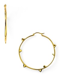 Inspired by floral thorns, this pair of 18-karat gold plated hoop earrings from Elizabeth and James are an edgy yet feminine choice. Wear them to punctuate every look. Inspired by floral thorns, this pair of 18-karat gold plated hoop earrings from Elizabeth and James are an edgy yet feminine choice. Wear them to punctuate every look.