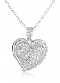 Sterling Silver Simulated Diamond Pave Heart Pendant, 18