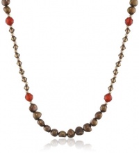 Brown Freshwater Pearl and Swarovski Elements with Carnelian Accents Gold over Silver Necklace, 16+2 Extender Brown Freshwater Pearl and Swarovski Elements with Carnelian Accents Gold over Silver Necklace, 16+2 Extender