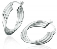 CleverEve Designer Series .925 Sterling Silver Designer Triple Criss-Cross Hoop Earrings - French Lock - 25.00mm x 20.00mm CleverEve Designer Series .925 Sterling Silver Designer Triple Criss-Cross Hoop Earrings - French Lock - 25.00mm x 20.00mm