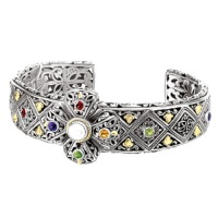 925 Silver, Freshwater Pearl & Multi-Stone Cross Cuff Bracelet with 18k Accents 925 Silver, Freshwater Pearl & Multi-Stone Cross Cuff Bracelet with 18k Accents