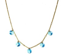 Catherine Popesco 14K Gold Plated Petite Bar Chain Link Necklace with Octagon Shaped Aqua Faceted Swarovski Crystal Dangles Along the Chain Catherine Popesco 14K Gold Plated Petite Bar Chain Link Necklace with Octagon Shaped Aqua Faceted Swarovski Crystal Dangles Along the Chain