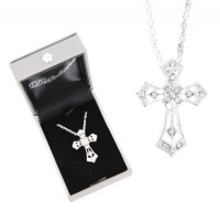 Byzantine Silver Crystal Cross Pendant With Austrian Crystals and Necklace Byzantine Silver Crystal Cross Pendant With Austrian Crystals and Necklace