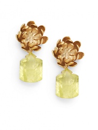 THE LOOKFaceted lemon quartz detailsDahlia accents18k yellow goldplated brassPost backTHE MEASUREMENTLength, about 1ORIGINMade in USA THE LOOKFaceted lemon quartz detailsDahlia accents18k yellow goldplated brassPost backTHE MEASUREMENTLength, about 1ORIGINMade in USA