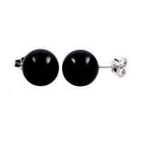 925 Sterling Silver 8mm Natural Black Onyx Ball Stud Post Earrings