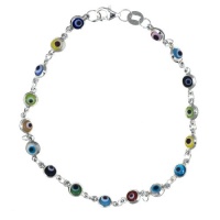 Sterling Silver Small Multi-Colored Guardian Eye Bracelet, 7 Sterling Silver Small Multi-Colored Guardian Eye Bracelet, 7