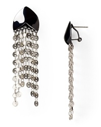 Add instant edge to any outfit with Giles & Brother's hematite-plated earrings. With cascade chain detailing, this pair is dramatic set against a dainty dress and tied back hair. Add instant edge to any outfit with Giles & Brother's hematite-plated earrings. With cascade chain detailing, this pair is dramatic set against a dainty dress and tied back hair.