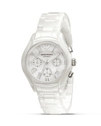 A sophisticated timekeeper from Armani, this watch features a white-on-white schema and a powerful analog display. A sophisticated timekeeper from Armani, this watch features a white-on-white schema and a powerful analog display.