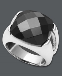 Stand out past the midnight hour. This statement maker features a cushion-cut onyx gemstone (20 mm x 15 mm) set in polished sterling silver. Size 7. Stand out past the midnight hour. This statement maker features a cushion-cut onyx gemstone (20 mm x 15 mm) set in polished sterling silver. Size 7.