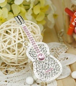 Shiny Crystal Diamond Guitar USB Flash Drive with Necklace:8GB(Silver)