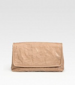 Soft nappa leather in a flap-front design.Flap snap closureEnamel logo with metal letteringSide snap buttonsTwo inside zip pocketsThree inside open pocketsLeather lining13W X 8H X 1¼DMade in Italy