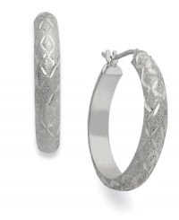 A dazzling display. Giani Bernini's hoop earrings, set in sterling silver, sparkle with a stylish pattern along the outside that only enhances the appeal. Approximate diameter: 7/8 inch. A dazzling display. Giani Bernini's hoop earrings, set in sterling silver, sparkle with a stylish pattern along the outside that only enhances the appeal. Approximate diameter: 7/8 inch.