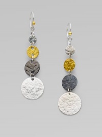 From the Lush Collection. A quartet of hammered metals - yellow gold and white and blackened sterling silver - create an artistic drop design.24k yellow gold Sterling silver length, about 2 Ear wire Imported From the Lush Collection. A quartet of hammered metals - yellow gold and white and blackened sterling silver - create an artistic drop design.24k yellow gold Sterling silver length, about 2 Ear wire Imported