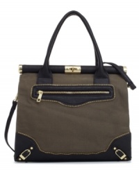 This zippy canvas satchel has a retro charm updated with glossy metal hardware and a detachable shoulder strap for hands-free convenience. This zippy canvas satchel has a retro charm updated with glossy metal hardware and a detachable shoulder strap for hands-free convenience.