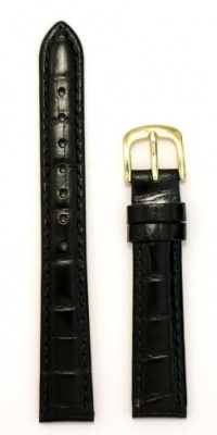Ladies' Alligator Grain Leather Watchband Black 14mm Long Watch Band - by JP Leatherworks Ladies' Alligator Grain Leather Watchband Black 14mm Long Watch Band - by JP Leatherworks