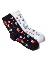 It's always happy hour somewhere! Funky trouser socks by Hot Sox feature colorful tropical mixed drinks. It's always happy hour somewhere! Funky trouser socks by Hot Sox feature colorful tropical mixed drinks.