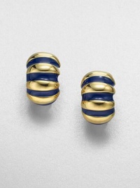 A graphic and textured style in 22k goldplating and glossy enamel. Enamel22k goldplatingLength, about 1Clip-on backMade in USA A graphic and textured style in 22k goldplating and glossy enamel. Enamel22k goldplatingLength, about 1Clip-on backMade in USA
