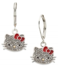 Get some special face time with Hello Kitty. These leverback earrings, set in sterling silver, dazzle with pave crystals providing a lustrous touch. Approximate drop: 1-1/10 inches. Get some special face time with Hello Kitty. These leverback earrings, set in sterling silver, dazzle with pave crystals providing a lustrous touch. Approximate drop: 1-1/10 inches.