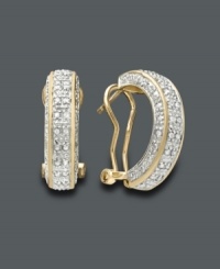 Indulge in a little glamour with these sparkling diamond (1/2 ct. t.w.) encrusted hoop earrings by Victoria Townsend. Set in 18k gold over sterling silver. Approximate diameter: 3/4 inch.