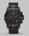 A sporty watch with three-eye chronograph functionality in stainless steel and black IP. Round bezel Water resistant to 10 ATM Date function at 4 o'clock Second hand Stainless steel case: 45mm (1.77) Deployment clasp Imported 