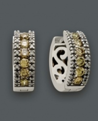 Sweet, sparkling hoops with a subtle twist of color. These Effy Collection earrings feature round-cut white diamonds (1/5 ct. t.w.) and a unique blend of round-cut champagne diamonds (3/4 ct. t.w.) set in 14k white gold. Approximate diameter: 3/4 inch. Approximate width: 1/4 inch. Sweet, sparkling hoops with a subtle twist of color. These Effy Collection earrings feature round-cut white diamonds (1/5 ct. t.w.) and a unique blend of round-cut champagne diamonds (3/4 ct. t.w.) set in 14k white gold. Approximate diameter: 3/4 inch. Approximate width: 1/4 inch.