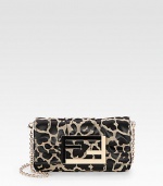 Chic leopard-print jacquard, softly-pleated in a flap-front bag, finished with logo hardware.Detachable shoulder strap, 22½ dropMagnetic snap flap closureOne inside open pocketCotton lining9W X 6H X 2DMade in Italy