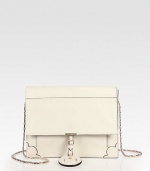 Chic and ladylike leather silhouette, with a delicate chain shoulder strap and scalloped detailing at the bottom corners.Goldtone chain strap, 19 drop Snap flap closure with signature buckle detail Outside open pocket Inside zip pocket Fully lined 9¾W X 8H X 2½D Made in Italy