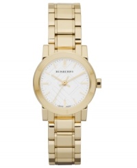 Polished and structured stainless steel receives the luxury treatment with the golden tones on this Burberry watch. Polished and structured stainless steel receives the luxury treatment with the golden tones on this Burberry watch.