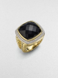 From the Albion Collection. Striking black onyx encased in pavé diamonds shines on a textured double band of 18k yellow gold. Diamonds, 0.48 tcw Onyx 18k yellow gold Width, about ½ Imported From the Albion Collection. Striking black onyx encased in pavé diamonds shines on a textured double band of 18k yellow gold. Diamonds, 0.48 tcw Onyx 18k yellow gold Width, about ½ Imported