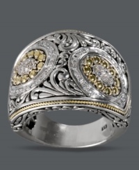 Like an exquisite piece of artwork, Balissima by Effy Collection's ornate style will attract a crowd. Crafted from scrolling sterling silver, ring features round-cut diamonds (1/3 ct. t.w.) and 18k gold accents. Size 7. Like an exquisite piece of artwork, Balissima by Effy Collection's ornate style will attract a crowd. Crafted from scrolling sterling silver, ring features round-cut diamonds (1/3 ct. t.w.) and 18k gold accents. Size 7.