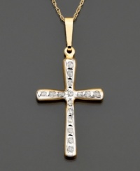 Glimmering diamond accents are paired with 14k gold for an elegant look. Chain measures 18 inches; drop measures 1-1/2 inches. Glimmering diamond accents are paired with 14k gold for an elegant look. Chain measures 18 inches; drop measures 1-1/2 inches.
