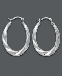 Classic hoops get a sophisticated makeover with the addition of thick swirls. Earrings crafted in 14k white gold. Approximate width: 1-3/4 inches. Approximate drop: 2 inches. Classic hoops get a sophisticated makeover with the addition of thick swirls. Earrings crafted in 14k white gold. Approximate width: 1-3/4 inches. Approximate drop: 2 inches.