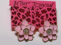BETSEY JOHNSON PINK Dahlia Enamel & Crystal Flower Earrings BETSEY JOHNSON PINK Dahlia Enamel & Crystal Flower Earrings