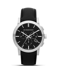 Time check? Burberry is on watch with pieces that marry classic British style with modern touches, and this brushed stainless steel watch with a leather strap encapsulates the look. Time check? Burberry is on watch with pieces that marry classic British style with modern touches, and this brushed stainless steel watch with a leather strap encapsulates the look.