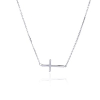 Rhodium Plated Sterling Silver High Polish Plain Sideways Cross Charm Necklace with 16-18 Adjustable Chain Rhodium Plated Sterling Silver High Polish Plain Sideways Cross Charm Necklace with 16-18 Adjustable Chain