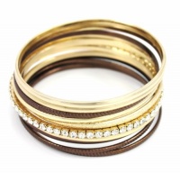 INC International Concepts Bracelets, Brown and Gold-Tone Thin Textured Stackable Bangle Bracelets, Set of 10 INC International Concepts Bracelets, Brown and Gold-Tone Thin Textured Stackable Bangle Bracelets, Set of 10