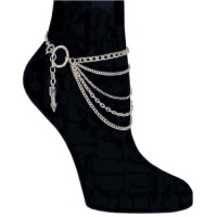 5 Row Chain Anklet, Medium In Silver Tone 5 Row Chain Anklet, Medium In Silver Tone