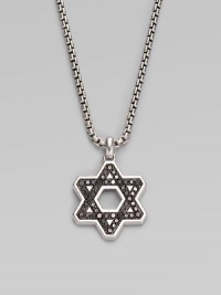 Black diamonds trace the familiar angles of the Star of David, cast in polished sterling silver on a box-chain necklace. From the Black Diamond Collection Sterling silver Black diamonds, 1.14 tcw Chain length, about 22 Lobster clasp Imported Black diamonds trace the familiar angles of the Star of David, cast in polished sterling silver on a box-chain necklace. From the Black Diamond Collection Sterling silver Black diamonds, 1.14 tcw Chain length, about 22 Lobster clasp Imported