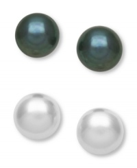 Polish just about any look with the perfect hue. This 2-piece stud earring set features cultured freshwater pearls (10-11 mm) in white and black. Set in sterling silver. Approximate diameter: 1/2 inch. Polish just about any look with the perfect hue. This 2-piece stud earring set features cultured freshwater pearls (10-11 mm) in white and black. Set in sterling silver. Approximate diameter: 1/2 inch.