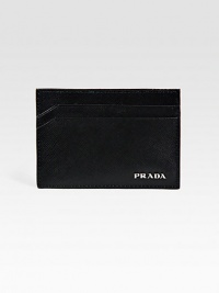 A smart card case in textured saffiano leather with silver logo detail.Four card slotsLeather4W x 3HMade in Italy