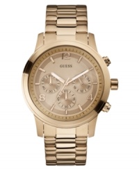GUESS takes the typical steel watch design and adds the hottest timepiece trend: rose-gold tones. GUESS takes the typical steel watch design and adds the hottest timepiece trend: rose-gold tones.