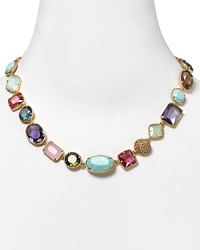 Indulge your taste for rock candy with this multi colored bib necklace from Carolee. It's gold-dipped stones are sure to add a sweet touch to every neckline. Indulge your taste for rock candy with this multi colored bib necklace from Carolee. It's gold-dipped stones are sure to add a sweet touch to every neckline.