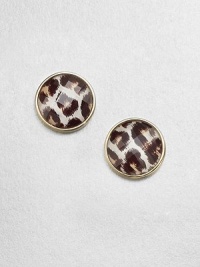Let your true animal out with this leopard printed style. Epoxy14k goldplated brassSize, about .75Post backImported Let your true animal out with this leopard printed style. Epoxy14k goldplated brassSize, about .75Post backImported