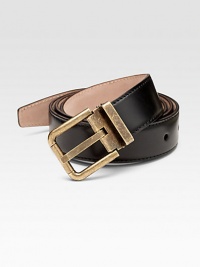 A fine calfskin leather belt finished with a distressed metal buckle. About 1¾ wide Made in Italy 