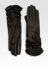 EXCLUSIVELY AT SAKS.COM. Rendered in sumptuous leather with ultra-plush cashmere lining with a ruched silhouette. About 12.5 longCashmere liningDry cleanMade in Italy EXCLUSIVELY AT SAKS.COM. Rendered in sumptuous leather with ultra-plush cashmere lining with a ruched silhouette. About 12.5 longCashmere liningDry cleanMade in Italy