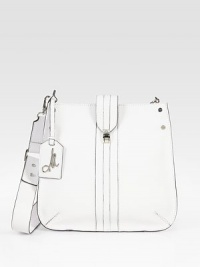 An extra roomy shape of smooth pebbled leather, finished with a signature polished metal luggage tag. Detachable shoulder strap, 17 dropFlap with push-lock closureOne inside zip pocketsTwo inside open pocketsCotton lining12½W X 11¾H X 3½DImported An extra roomy shape of smooth pebbled leather, finished with a signature polished metal luggage tag. Detachable shoulder strap, 17 dropFlap with push-lock closureOne inside zip pocketsTwo inside open pocketsCotton lining12½W X 11¾H X 3½DImported