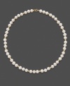 For the little girl who wants to look just like mom. This simple strand of cultured freshwater pearls (5-6 mm) makes a perfect gift. Set in 14k gold with gold accent beads. Approximate length: 14 inches.
